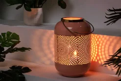 Deko Windlicht CANDLELIGHT 30cm pastell-rosa Metall handmade Laterne