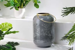 Deko Windlicht CANDLELIGHT 30cm grau Metall handmade Laterne