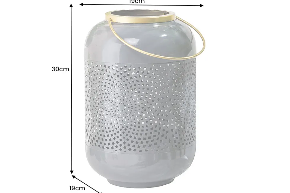 Deko Windlicht CANDLELIGHT 30cm grau Metall handmade Laterne
