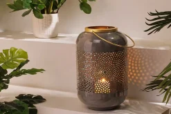 Deko Windlicht CANDLELIGHT 30cm grau Metall handmade Laterne
