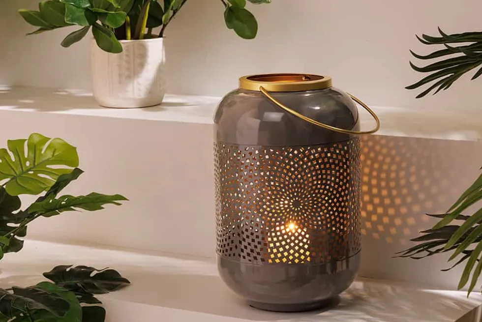 Deko Windlicht CANDLELIGHT 30cm grau Metall handmade Laterne