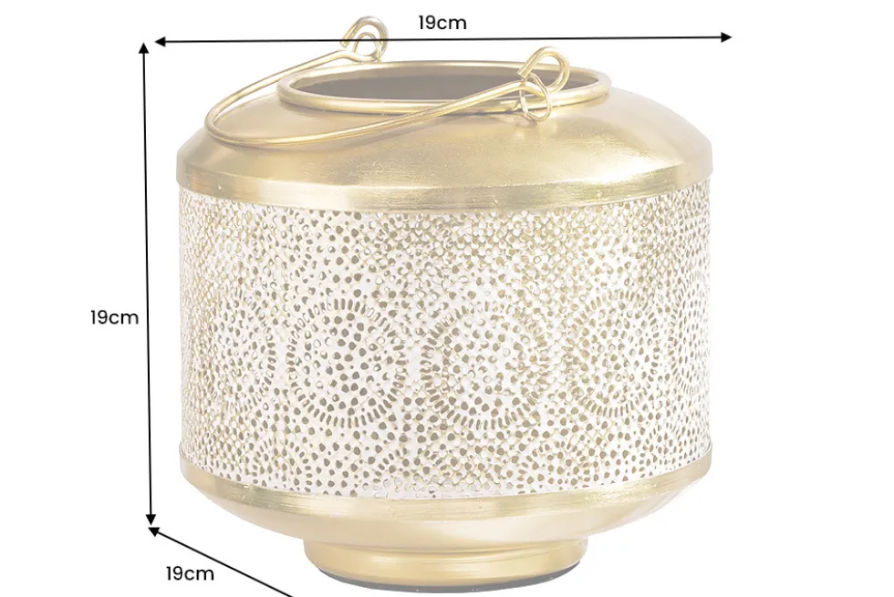 Deko Windlicht ORIENT 20cm gold Metall mit Patina handmade Laterne