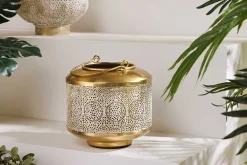 Deko Windlicht ORIENT 20cm gold Metall mit Patina handmade Laterne