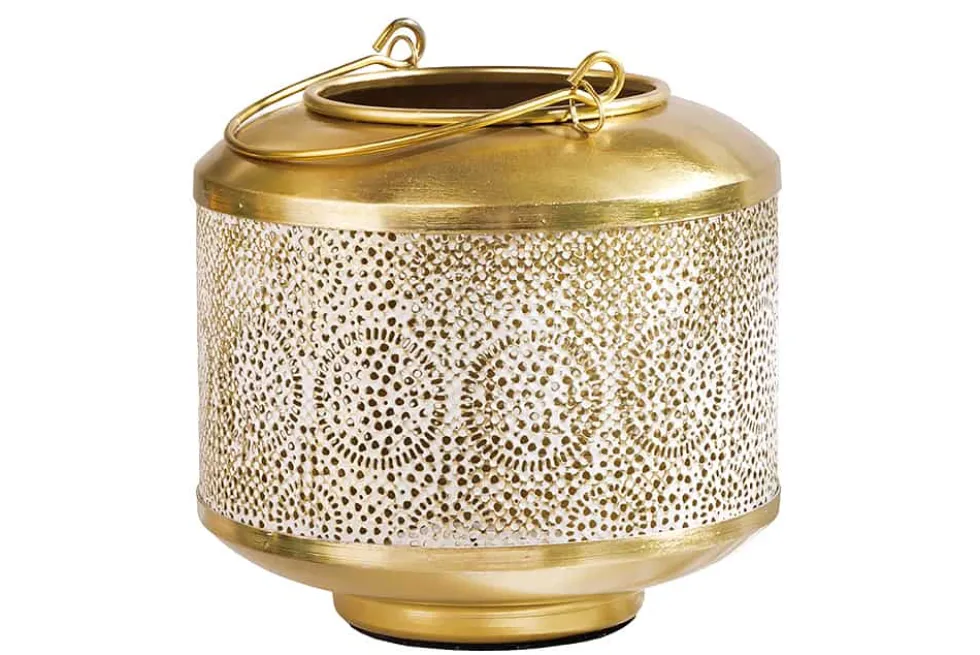 Deko Windlicht ORIENT 20cm gold Metall mit Patina handmade Laterne