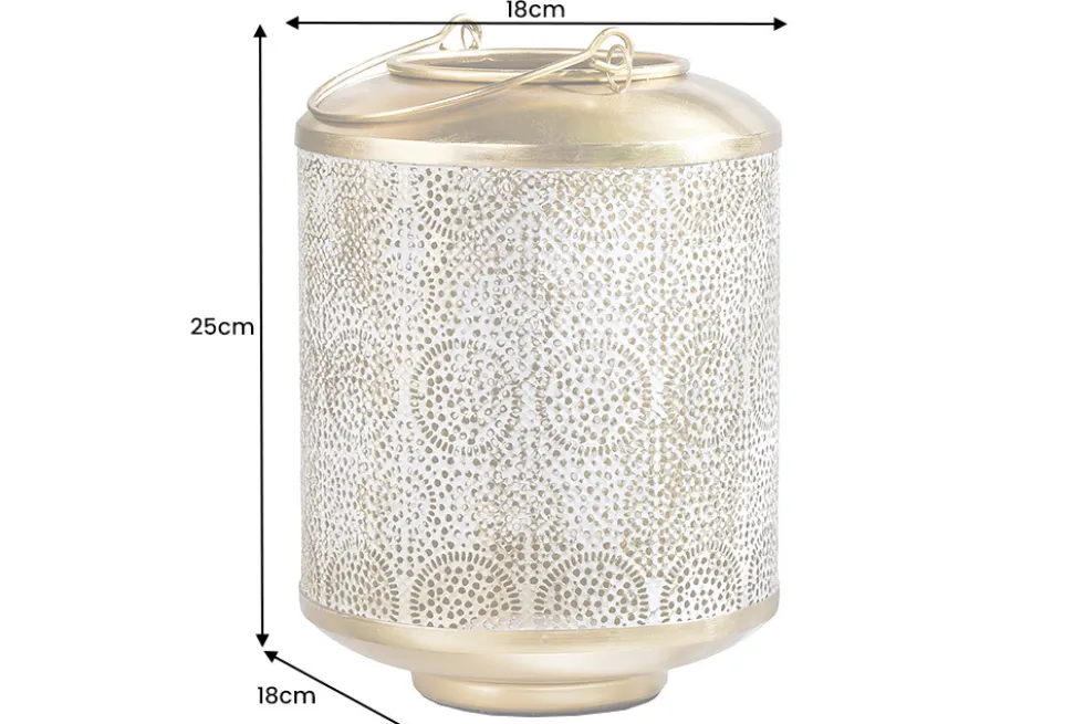 Deko Windlicht ORIENT 25cm gold Metall mit Patina handmade Laterne