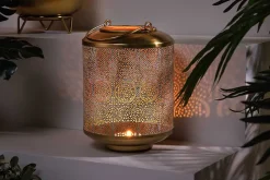 Deko Windlicht ORIENT 25cm gold Metall mit Patina handmade Laterne