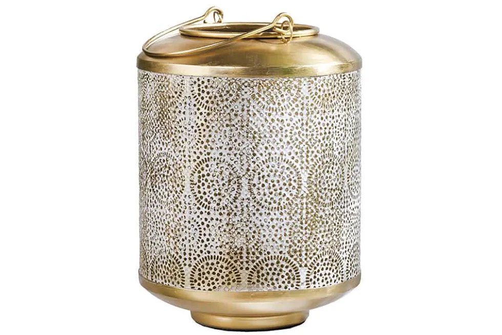 Deko Windlicht ORIENT 25cm gold Metall mit Patina handmade Laterne