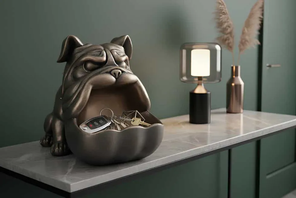 Deko-Figur BULLDOG 30cm bronze mit Ablagefach handmade