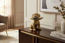 Deko-Figur BULLDOG 35cm gold Spardose mit Ablageplatte handmade
