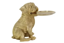 Deko-Figur BULLDOG 35cm gold Spardose mit Ablageplatte handmade