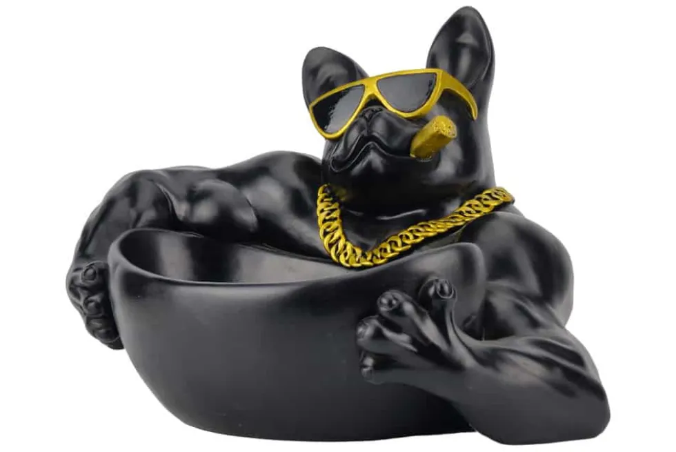 Deko-Figur BULLDOG 35cm schwarz handmade Schale mit Ablagefach