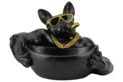 Deko-Figur BULLDOG 35cm schwarz handmade Schale mit Ablagefach