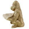 Deko-Figur GORILLA 40cm gold beige handmade mit Schale im Blatt-Design