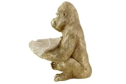 Deko-Figur GORILLA 40cm gold beige handmade mit Schale im Blatt-Design