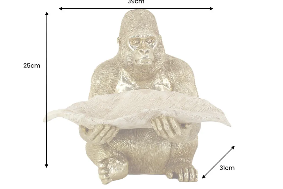 Deko-Figur GORILLA 40cm gold beige handmade mit Schale im Blatt-Design