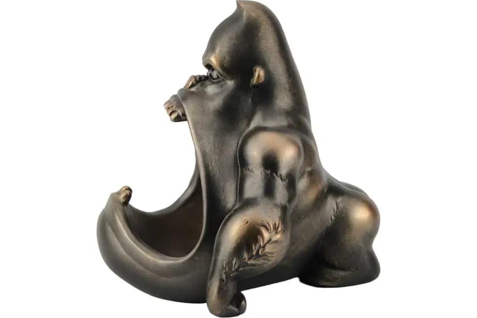 Deko-Figur KING APE 25cm bronze mit Ablagefach handmade Schale