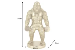 Deko-Figur KING APE 35cm gold Gorilla mit Hanteln handmade