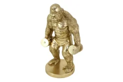 Deko-Figur KING APE 35cm gold Gorilla mit Hanteln handmade