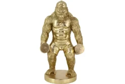 Deko-Figur KING APE 35cm gold Gorilla mit Hanteln handmade