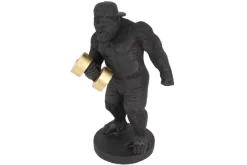 Deko-Figur KING APE 30cm schwarz gold Gorilla mit Hantel handmade