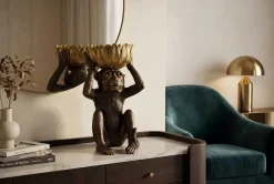 Deko-Figur MONKEY 50cm schwarz gold Affe mit Schale handmade