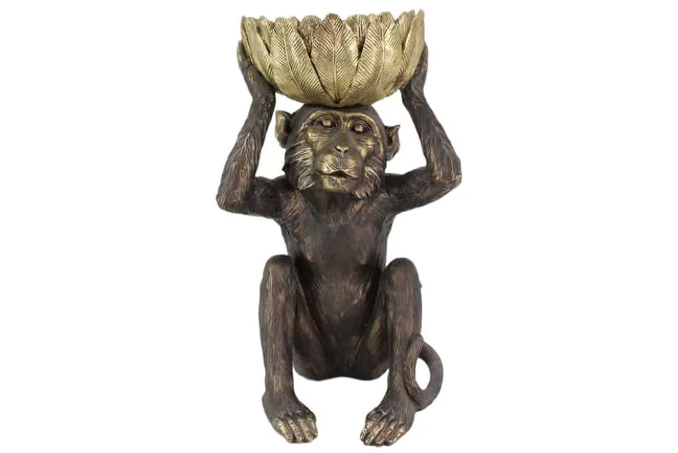 Deko-Figur MONKEY 50cm schwarz gold Affe mit Schale handmade