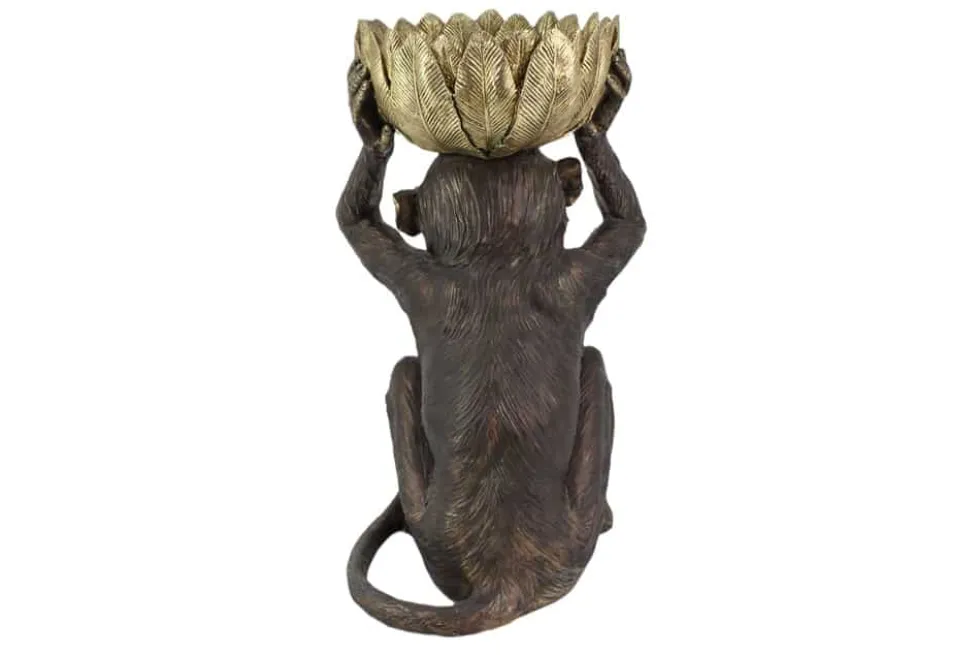 Deko-Figur MONKEY 50cm schwarz gold Affe mit Schale handmade