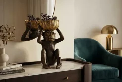 Deko-Figur MONKEY 50cm schwarz gold Affe mit Schale handmade