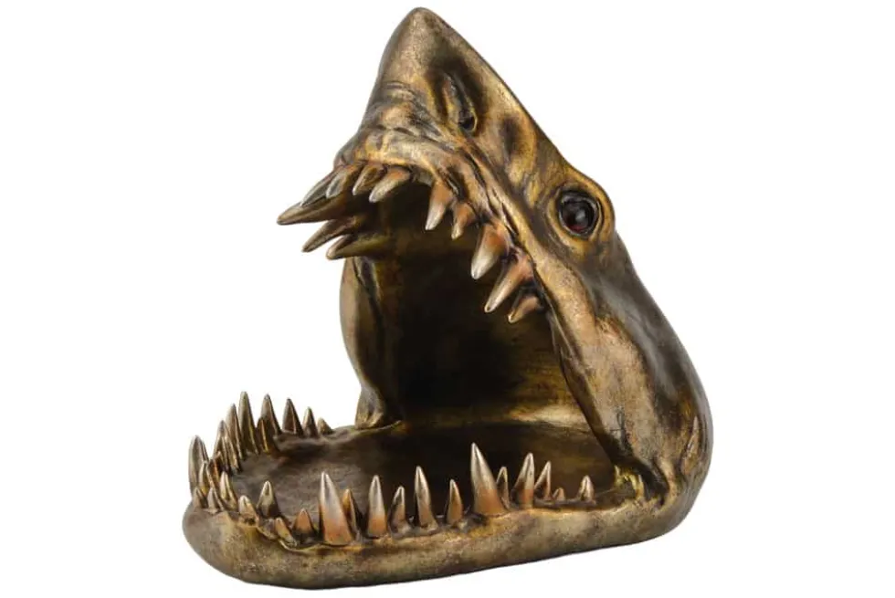Deko-Figur SHARK HEAD 25cm bronze mit Ablagefach handmade