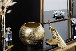 Dekorative Dose WILDLIFE BIRD 30cm gold antik rund Metall