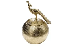 Dekorative Dose WILDLIFE BIRD 30cm gold antik rund Metall