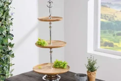 Dekorative Etagere PURE NATURE 68cm silber Mangoholz handmade drei Etagen