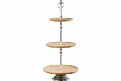 Dekorative Etagere PURE NATURE 68cm silber Mangoholz handmade drei Etagen