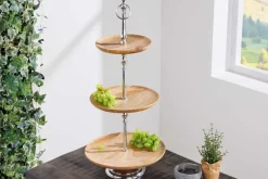 Dekorative Etagere PURE NATURE 68cm silber Mangoholz handmade drei Etagen