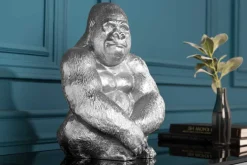 Dekorative Gorillafigur KONG 40cm silber handmade Metall Skulptur