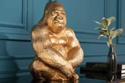 Dekorative Gorillafigur KONG 40cm gold handmade Metall Skulptur