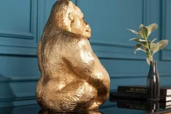 Dekorative Gorillafigur KONG 40cm gold handmade Metall Skulptur