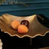Dekorative Schale GINKGO 45cm gold handmade Metall