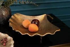 Dekorative Schale GINKGO 45cm gold handmade Metall