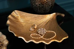 Dekorative Schale GINKGO 35cm gold handmade Metall
