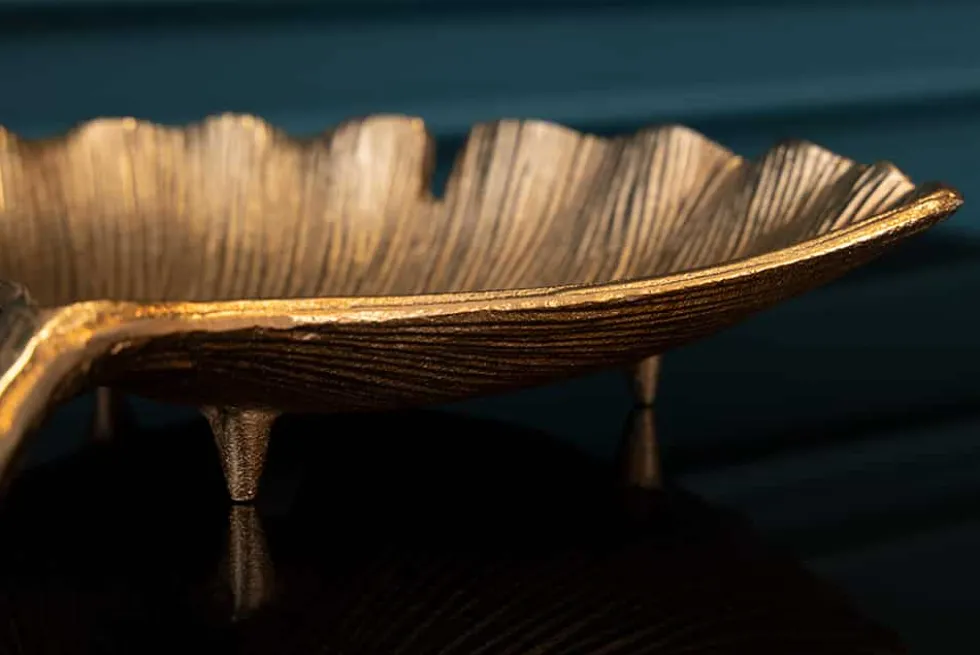 Dekorative Schale GINKGO 35cm gold handmade Metall