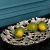 Dekorative Schale GINKGO LEAFS 40cm silber handmade Metall