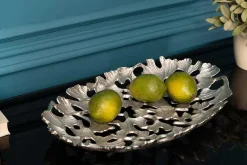 Dekorative Schale GINKGO LEAFS 40cm silber handmade Metall