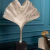 Dekorative Skulptur GINKGO LEAF 45cm silber handmade Metall mit Marmorsockel