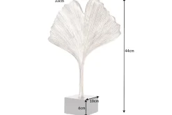 Dekorative Skulptur GINKGO LEAF 45cm silber handmade Metall mit Marmorsockel