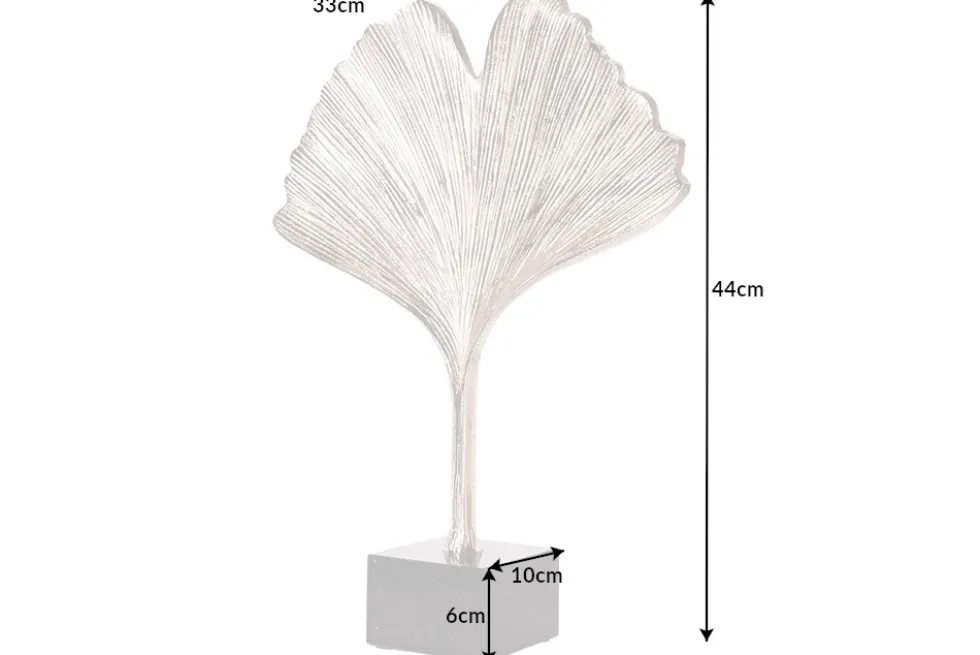 Dekorative Skulptur GINKGO LEAF 45cm silber handmade Metall mit Marmorsockel