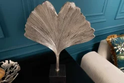 Dekorative Skulptur GINKGO LEAF 45cm silber handmade Metall mit Marmorsockel