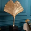 Dekorative Skulptur GINKGO LEAF 44cm gold handmade Metall mit Marmorsockel