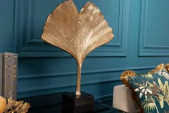 Dekorative Skulptur GINKGO LEAF 44cm gold handmade Metall mit Marmorsockel