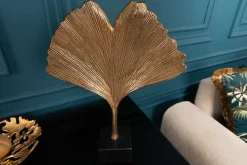 Dekorative Skulptur GINKGO LEAF 44cm gold handmade Metall mit Marmorsockel